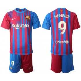 FC Barcelona Memphis Depay 9 Kinder Heim Trikotsatz 2021-2022 Kurzarm (+ Kurze Hosen)